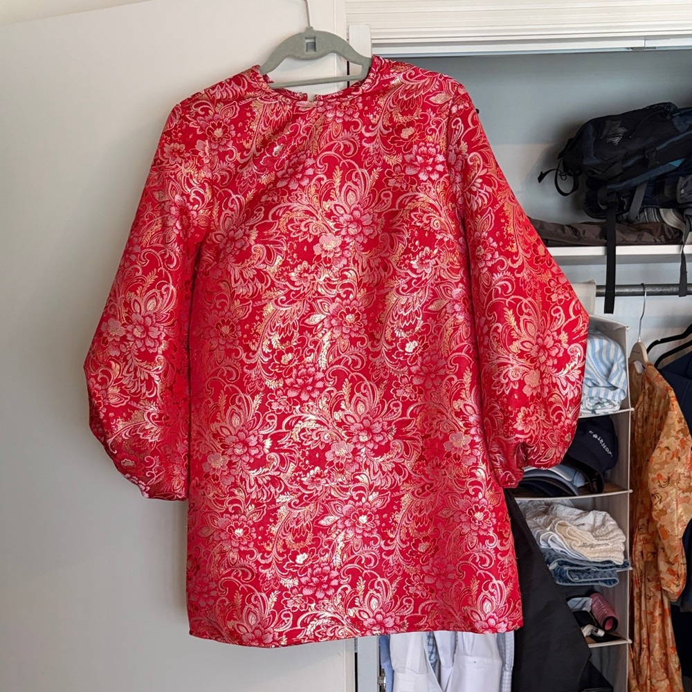 Elegant Red Floral Women's Dress